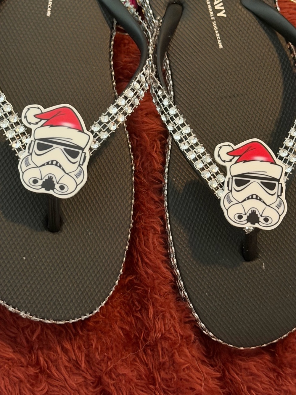 Rhinestone Flip Flops with Festive Stormtrooper Charm